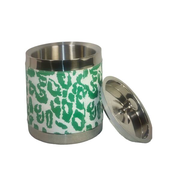 Diane Von Furstenberg DVF Ice Bucket With Lid Animal Print Splash Green - Picture 1 of 2